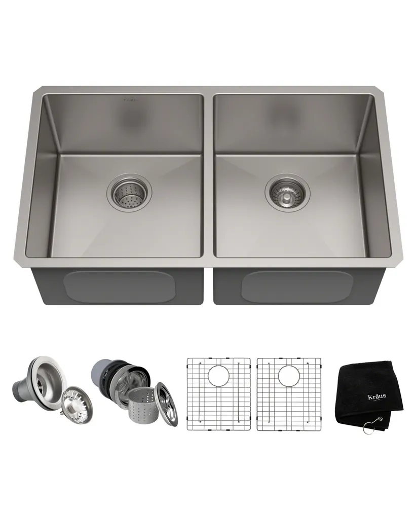 Kraus Standart Pro in. 16 Gauge Undermount / Double Bowl Stainless Steel Kitchen Sink
