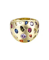 Rachel Glauber Ra 14k Gold Plated with Rainbow Color Cubic Zirconia Stone Dome Ring