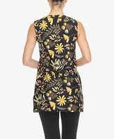 White Mark Women's Floral Sleeveless Tunic Top