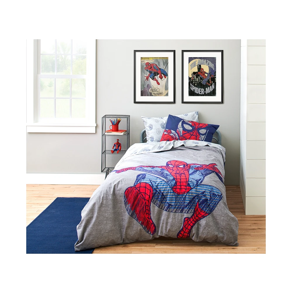 Saturday Park Marvel Spiderman Web Stripe 100% Organic Cotton Full Bed Set