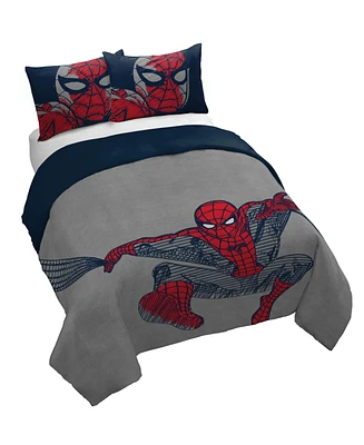 Saturday Park Marvel Spiderman Web Stripe 100% Organic Cotton Full/Queen Duvet Cover & Sham Set