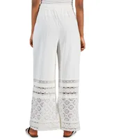 Style & Co Women's Cotton Crochet Wide-Leg Pull-On Pants, Created for Macy's