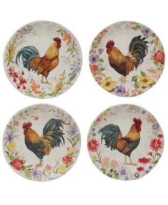 Certified International Floral Rooster Set of 4 Dinner Plate 11"