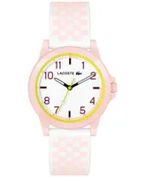 Lacoste Kids Rider Pink and White Checkered Print Silicone Strap Watch 36mm