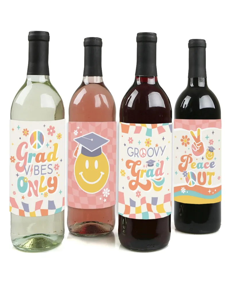 Big Dot Of Happiness Groovy Grad Hippie Party Decorations Wine Bottle Label  Stickers Set of 4 - Assorted Pre