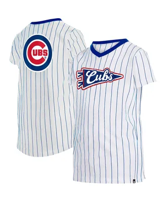 Big Girls New Era White Chicago Cubs Pinstripe V-Neck T-shirt