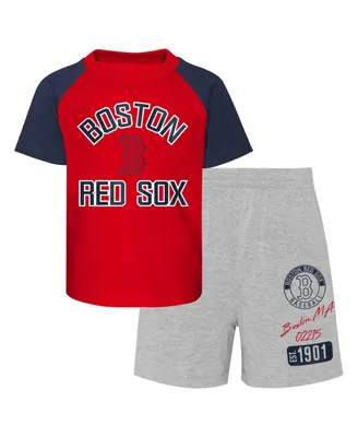 Infant Boys and Girls Red, Heather Gray Boston Red Sox Ground Out Baller Raglan T-shirt Shorts Set