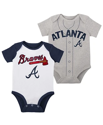 Infant Boys and Girls White, Heather Gray Atlanta Braves Two-Pack Little Slugger Bodysuit Set