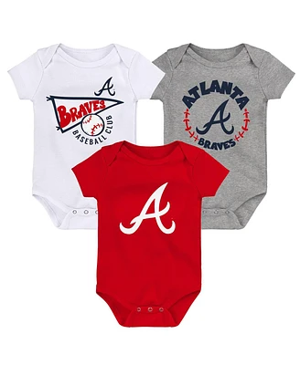 Newborn and Infant Boys and Girls Red, White, Heather Gray Atlanta Braves Biggest Little Fan 3-Pack Bodysuit Set