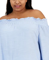 Tommy Hilfiger Plus Size Printed Off-the-Shoulder Top, Created for Macy's