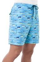 Guy Harvey Men's Scribble Fish Drawstring 7" Surf Shorts