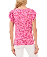 CeCe Women's Ruffle Sleeve Floral-Printed Knit Top