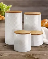 American Atelier Diamond Embossed White 4 Piece Canister Set