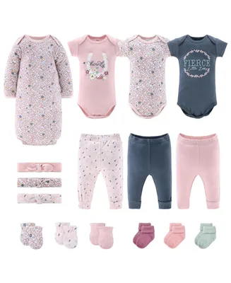 The Peanutshell Newborn Layette Gift Set for Baby Girls, Blue Pink Prairie Floral, 16 Essential Pieces,