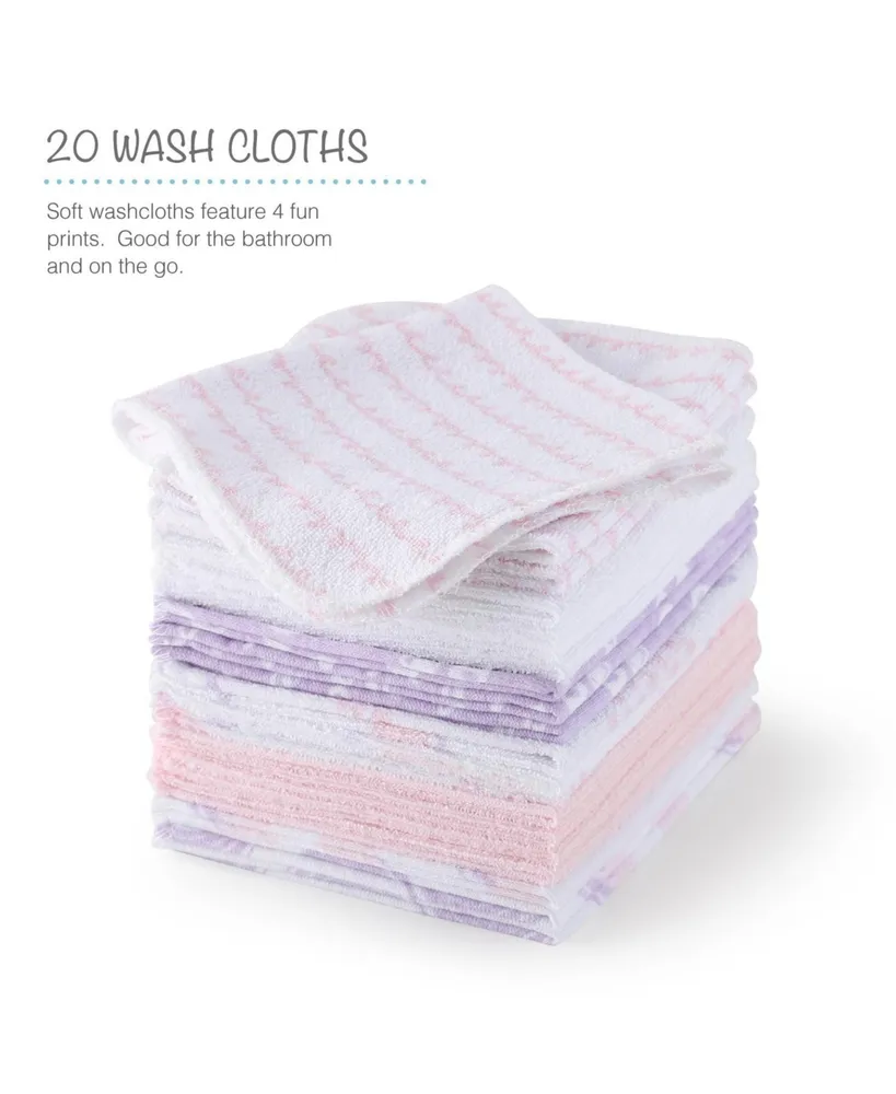 The Peanutshell Baby Girl Hooded Towels and Washcloths Gift Bath Set, 23 Piece, Pink Unicorn Rainbow