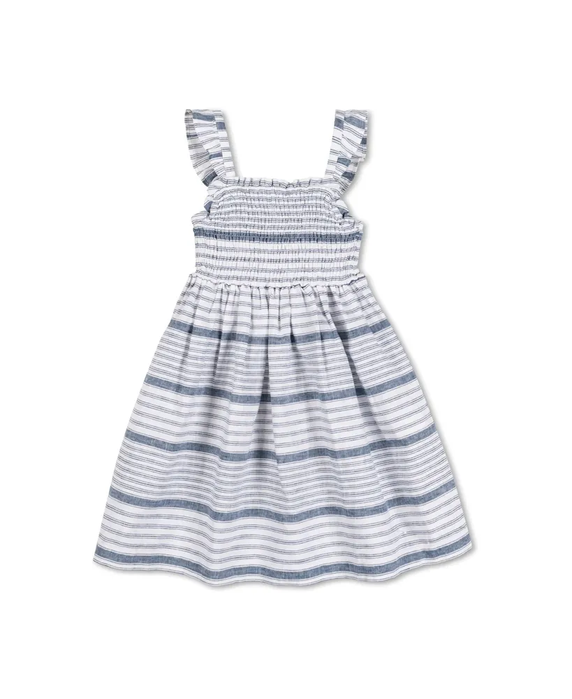 Hope & Henry Baby Girls Flutter Sleeve Smocked Linen Dress