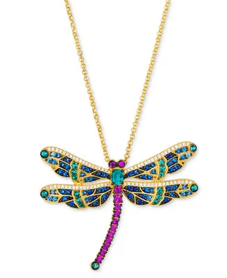 Le Vian Multi-Gemstone (1-7/8 ct. t.w.) & Diamond (1/3 ct. t.w.) Dragonfly Pendant Necklace in 14k Gold, 18" + 2" extender