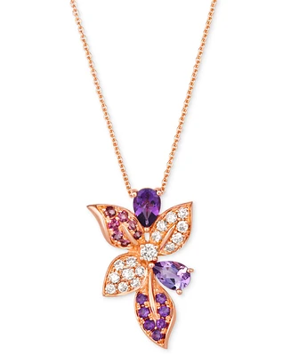 Le Vian Multi-Gemstone (3/4 ct. t.w.) & Nude Diamond (1/3 ct. t.w.) Flower Pendant Necklace in 14k Rose Gold, 18" + 2" extender