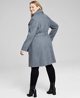 Calvin Klein Womens Plus Belted Asymmetric Wrap Coat, Created for Macys