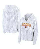 Women's Fanatics White Usc Trojans Striped Notch Neck Pullover Hoodie