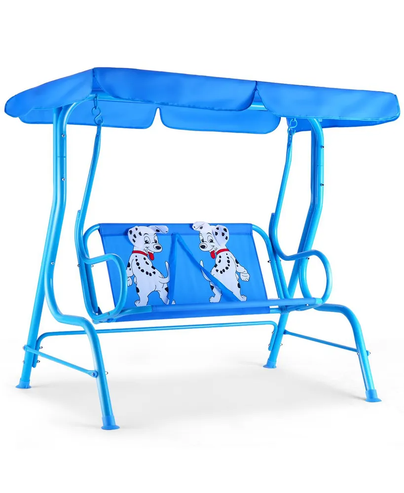 Costway Kids Patio Swing Chair Children Porch Bench Canopy 2 Person Yard Furniture