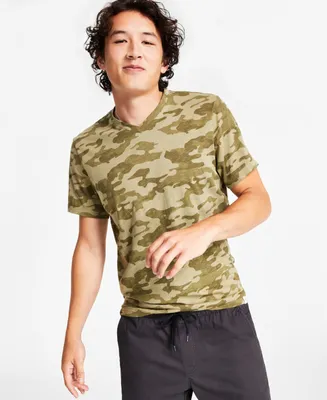 Sun + Stone Men's Regular-Fit Camouflage V-Neck T-Shirt, Created for Macy's
