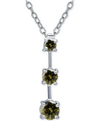Giani Bernini Cubic Zirconia Olivine Graduated Linear 18" Pendant Necklace in Sterling Silver, Created for Macy's