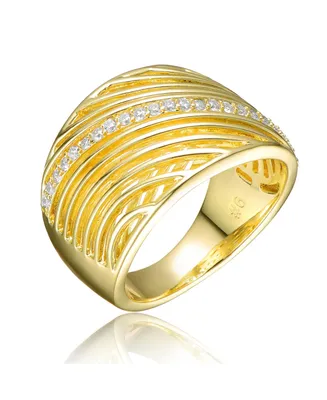 Rachel Glauber Ra 14K Gold Plated Round Cubic Zirconia Wide Cocktails Ring