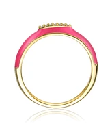 Rachel Glauber Ra Young Adults/Teens 14k Yellow Gold Plated with Cubic Zirconia Pink Enamel Stackable Band Chevron Ring