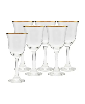 Water Glasses with Gold Rim, Set of 6