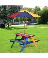 Costway 4 Seat Kids Picnic Table w/Umbrella Garden Yard