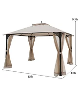 12' x 10' Outdoor Patio Gazebo Canopy Shelter Double Top Sidewalls Netting