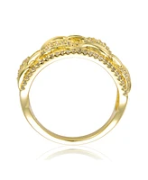 Rachel Glauber Ra 14K Gold Plated Clear Cubic Zirconia linked Cocktails Ring