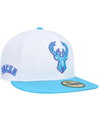 Men's New Era White Milwaukee Bucks Vice Blue Side Patch 59FIFTY Fitted Hat