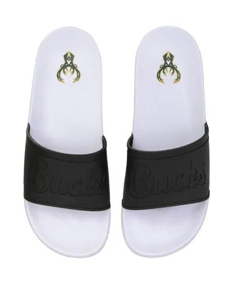 Women's Foco Milwaukee Bucks Script Wordmark Slide Sandals