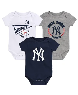 Infant Boys and Girls Navy, White, Heather Gray New York Yankees Biggest Little Fan 3-Pack Bodysuit Set