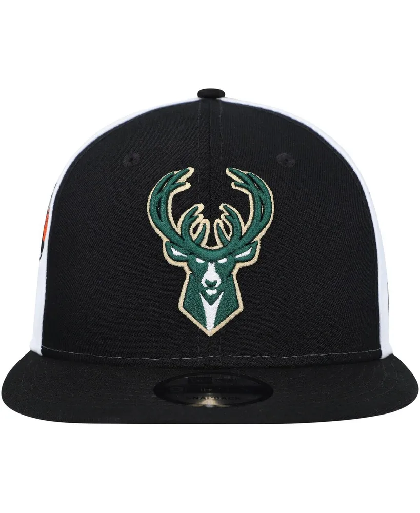 Men's New Era Black Milwaukee Bucks Pop Panels 9FIFTY Snapback Hat