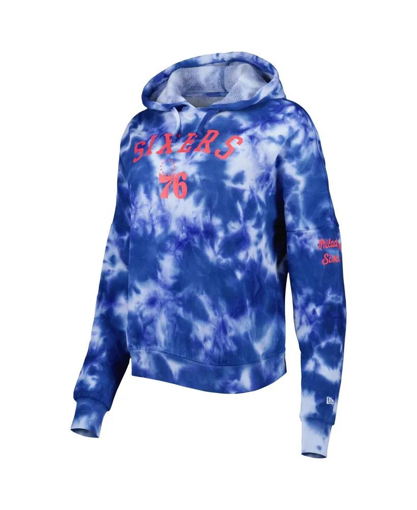 Women's New Era Royal Philadelphia 76ers Brushed Cotton Tie-Dye Pullover Hoodie