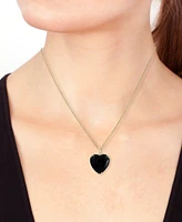 Effy Onyx & Diamond (1/20 ct. t.w.) Heart 18" Pendant Necklace in 14k Gold