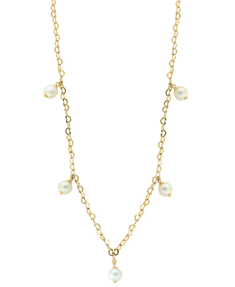 Effy Freshwater Pearl (7mm) Dangle Heart Collar Necklace in Gold-Plated Sterling Silver, 18" + 1-1/2"