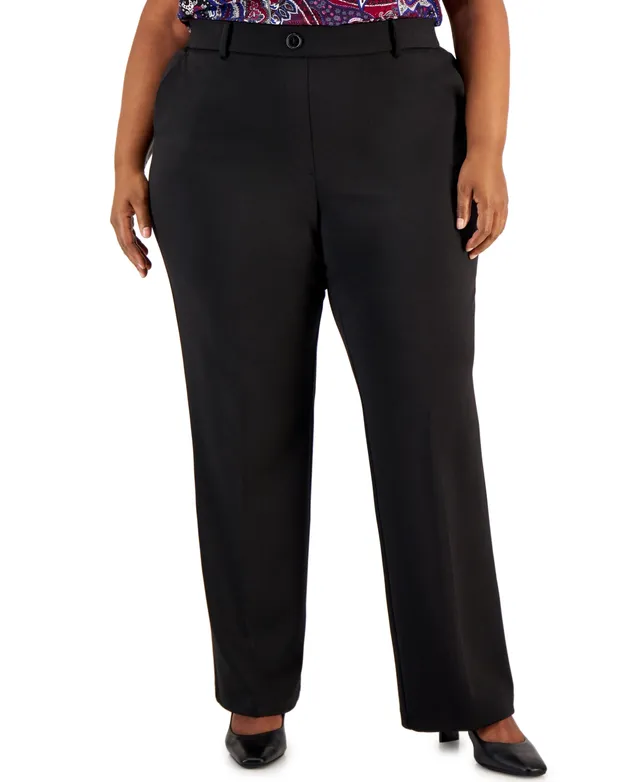 Kasper High-Rise Pull-On Straight-Leg Pants, Regular & Plus Sizes