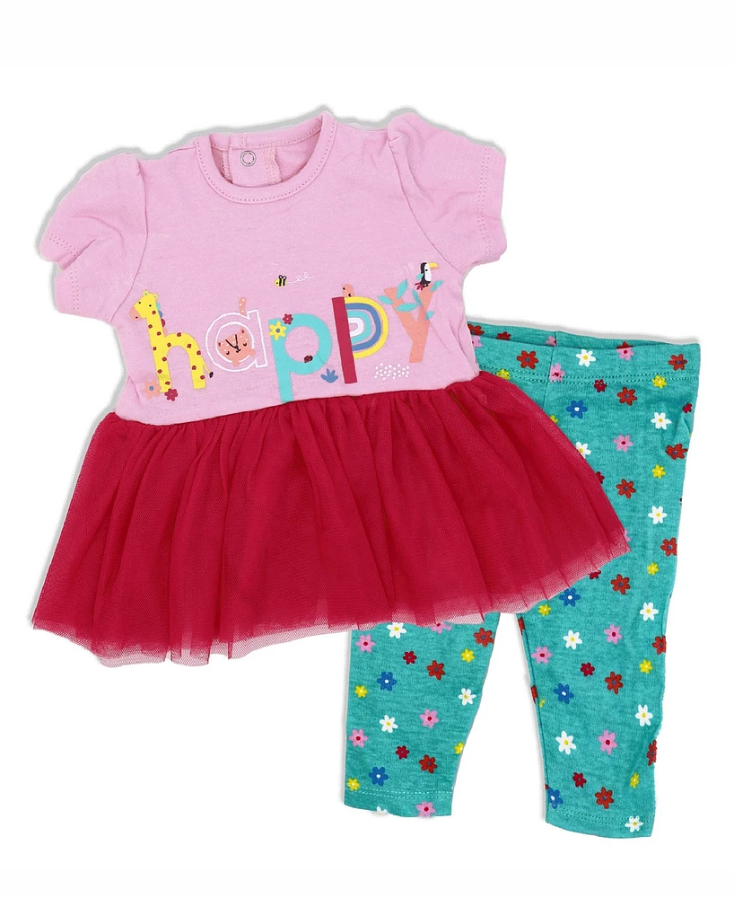 Lily & Jack Baby Girls Short Sleeved Happy Tutu Dress and Leggings, 2 Piece Set