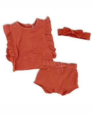 Lily & Jack Baby Girls Ruffle Muslin Top, Shorts and Headband, 3 Piece Set