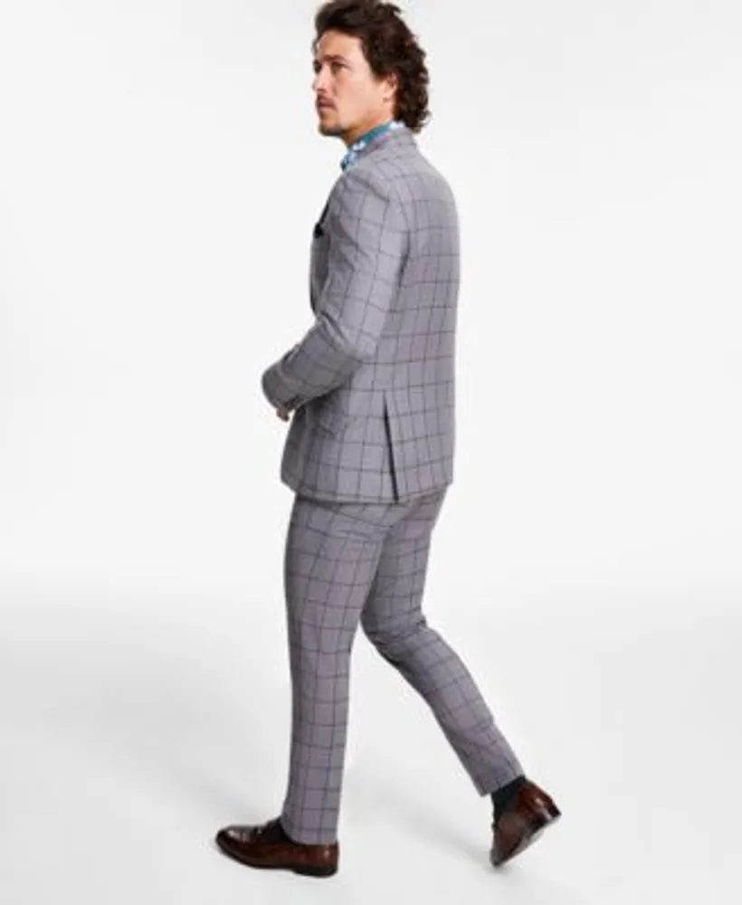 Tallia Mens Slim Fit Stretch Plaid Suit Separates