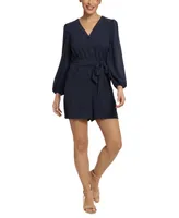 London Times Women's Long-Sleeve Button-Front Romper