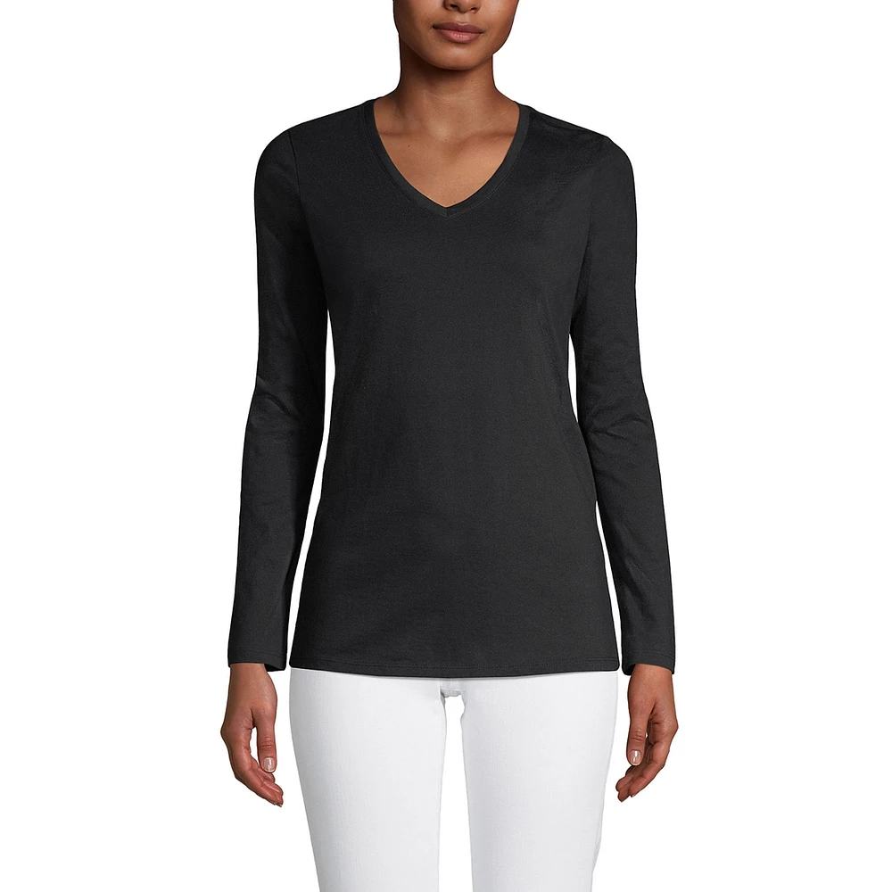 Lands' End Petite Relaxed Supima Cotton Long Sleeve V-Neck T-Shirt