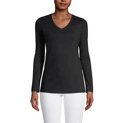 Lands' End Petite Relaxed Supima Cotton Long Sleeve V-Neck T-Shirt