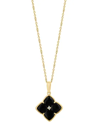 Effy Onyx & Diamond Accent Flower 18" Pendant Necklace in 14k Gold