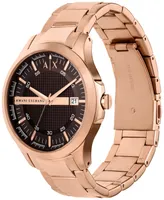 A|X Armani Exchange Men's Three-Hand Quartz Date Rose Gold-Tone Stainless Steel Watch 46mm