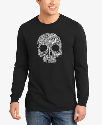 La Pop Art Men's Flower Skull Word Long Sleeve T-shirt
